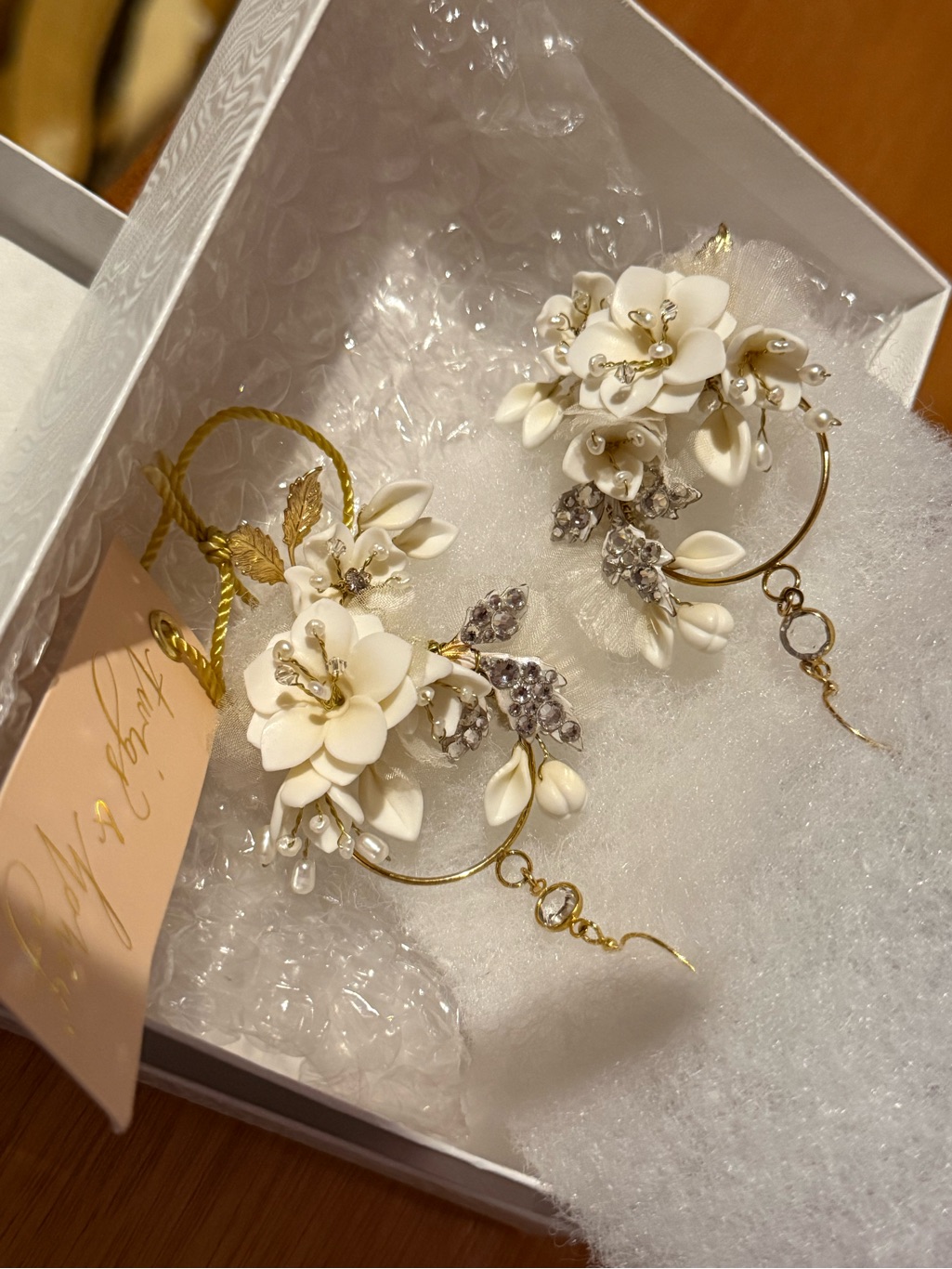 Twigs & Honey Creamy Blossom And Silk White Floral Hoop Earrings — image 2 of 3
